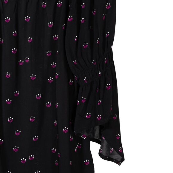 Express Women's Blouse Black Pink Floral Off Shoulder Ribbed 3/4 Sleeve Top M - Picture 9 of 9